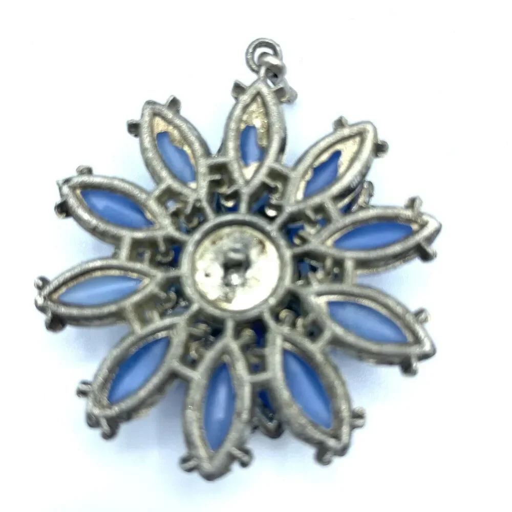 Vintage Juliana Style blue double starburst pendant unsigned
